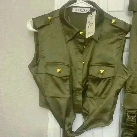 KAILER Sirene Satin Pant Set (Olive) NWT size S - Picture 15 of 15